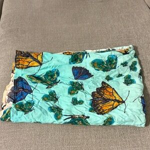 Butterfly Print Scarf - Teal and Yellow
